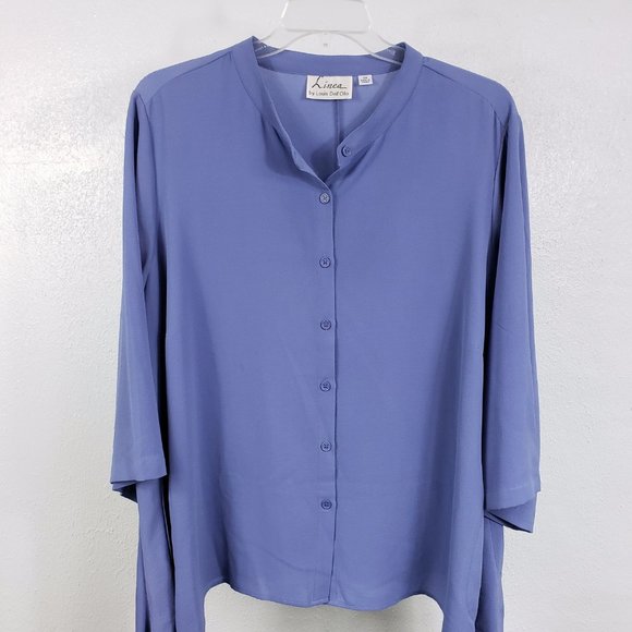 Linea by Louis Dell Olio Sky Blue Button Down Pockets Tunic Top Shirt Blouse - Picture 2 of 11